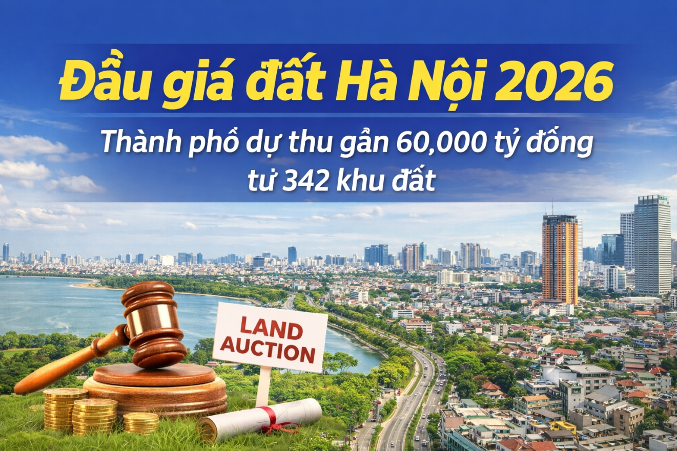 Đấu giá đất Hà Nội 2026: Thành phố dự thu gần 60.000 tỷ đồng từ 342 khu đất