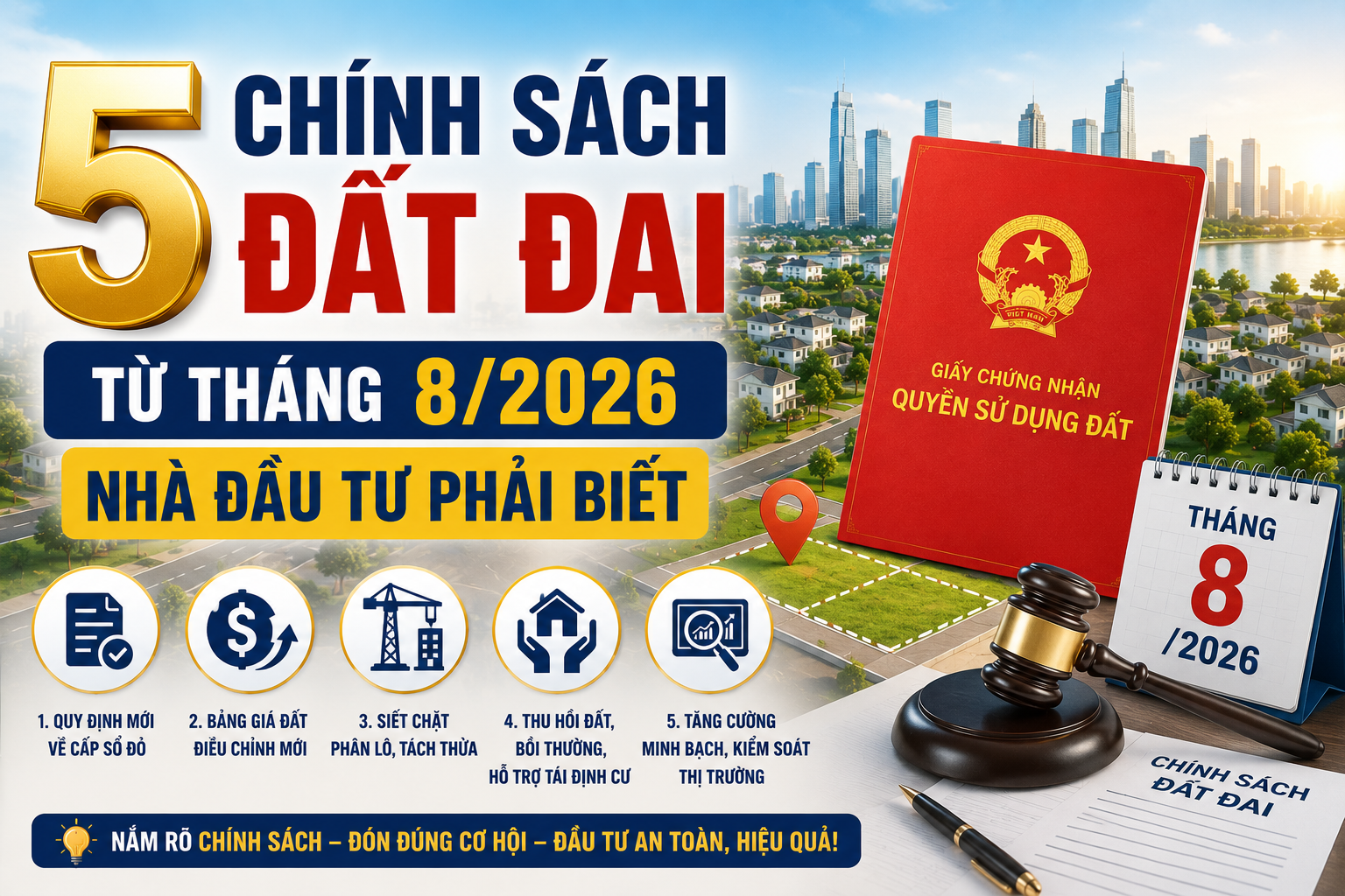 5 chính sách đất đai từ tháng 8/2026 nhà đầu tư phải biết