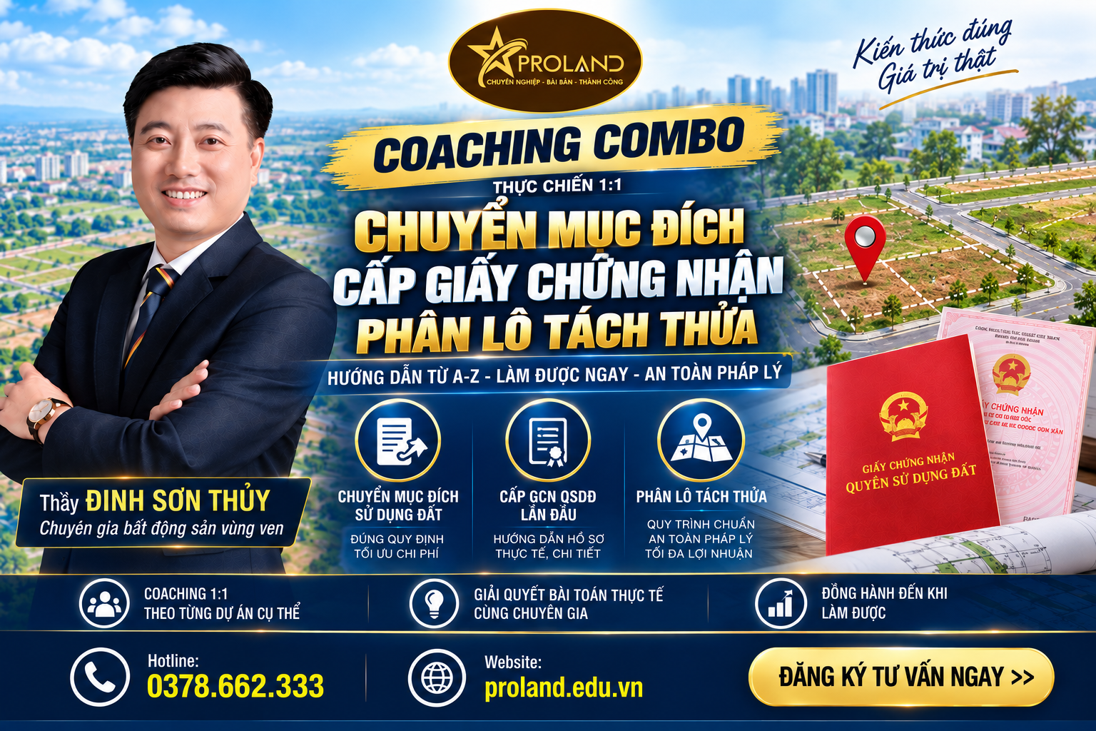 Coaching combo chuyển mục đích sử dụng đất, cấp giấy chứng nhận lần đầu, phân lô tách thửa