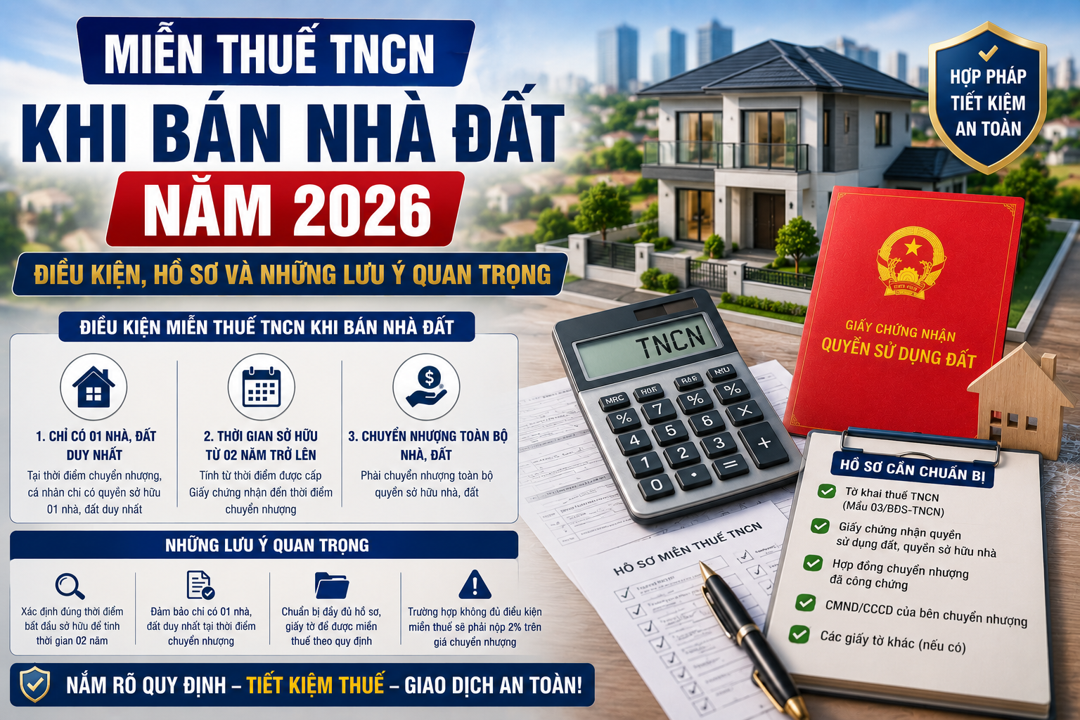 Miễn thuế TNCN khi bán nhà đất 2026