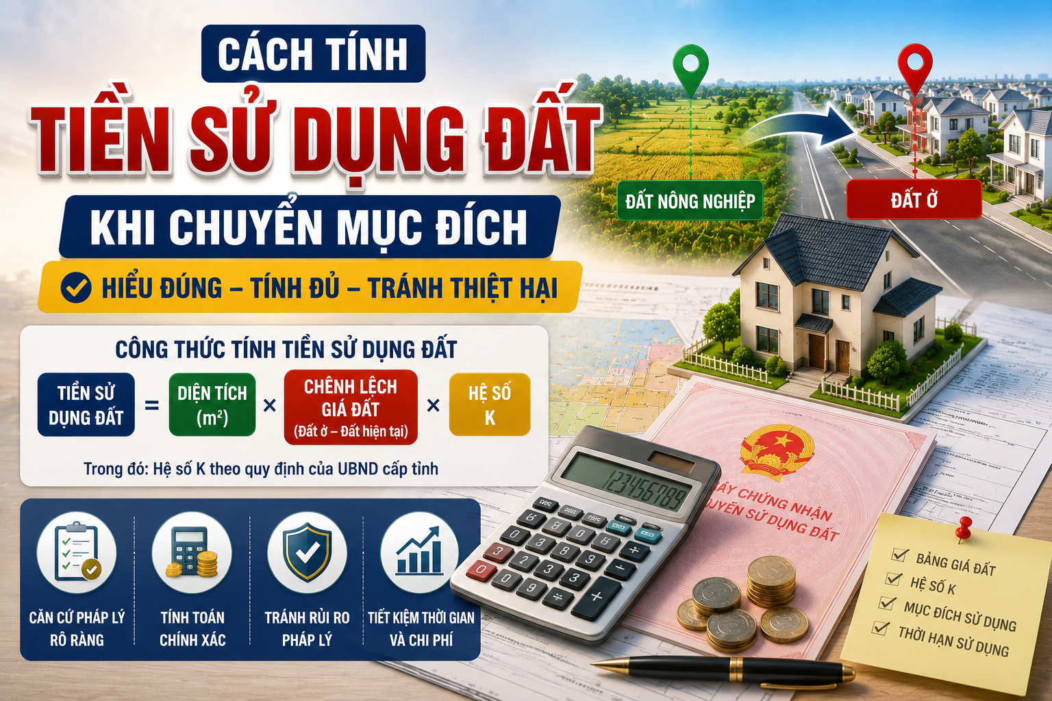 Cách tính tiền sử dụng đất khi chuyển mục đích