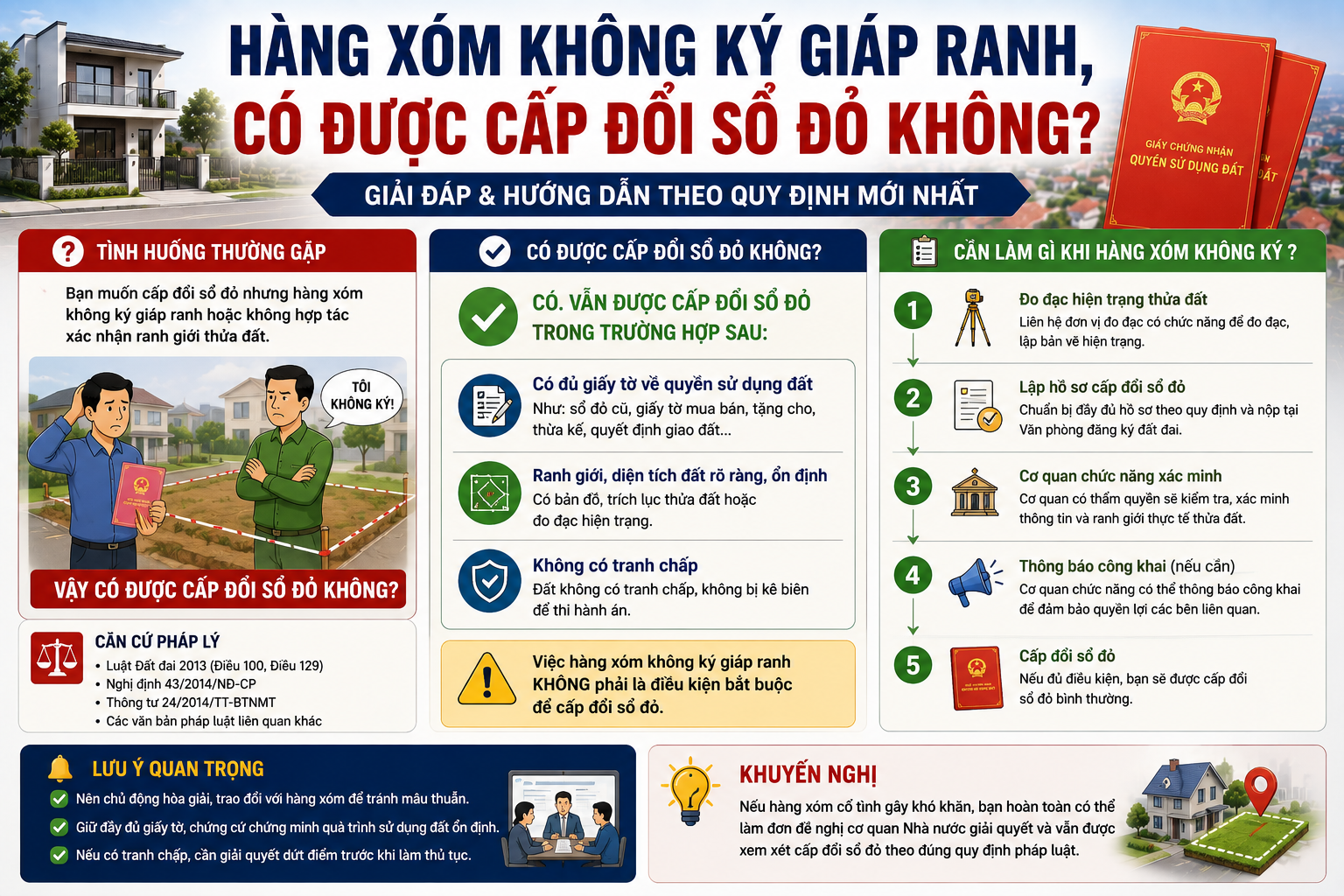 Hàng xóm không ký giáp ranh, có được cấp đổi sổ đỏ không?